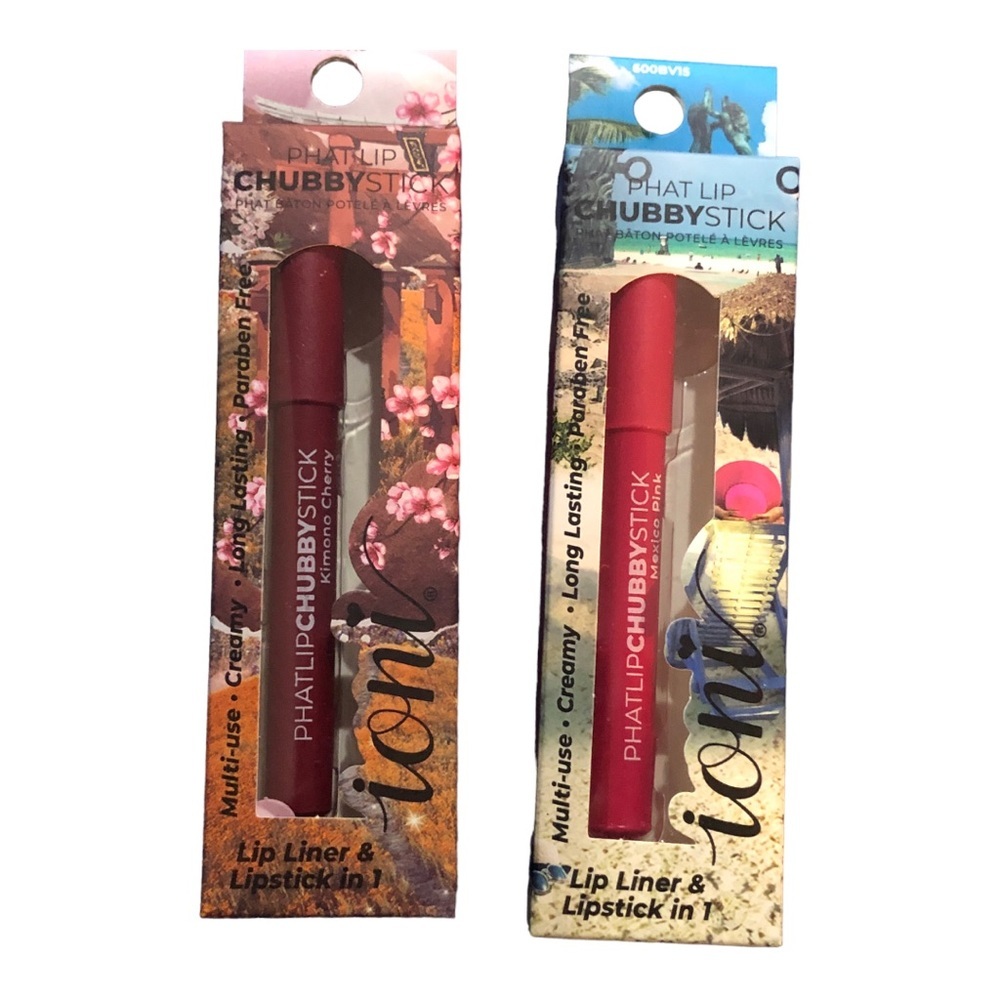 2 lipstick & liner-in-1 multi-use creamy long lasting red & pink chubbystick new
